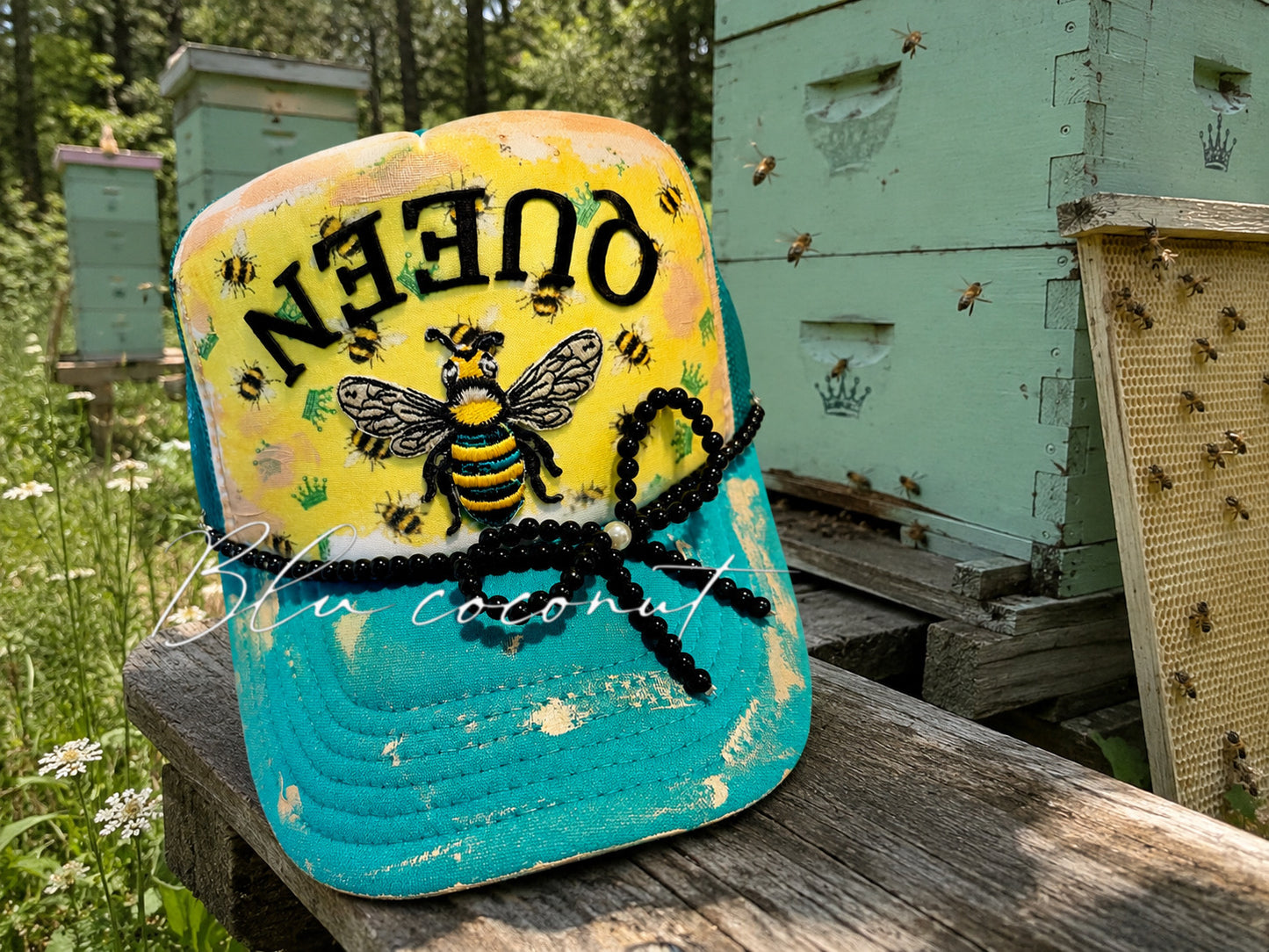 Blu Coconut Queen Bee Trucker Hat 👑🐝