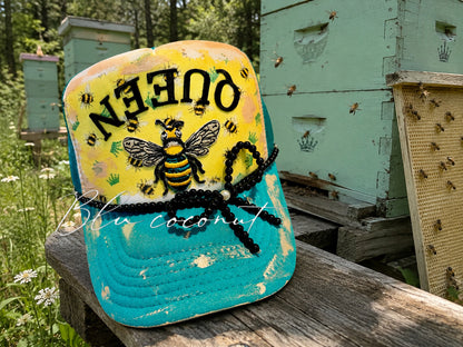 Blu Coconut Queen Bee Trucker Hat 👑🐝