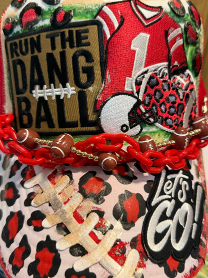 Blu Coconut Red Leopard Football Trucker Hat.