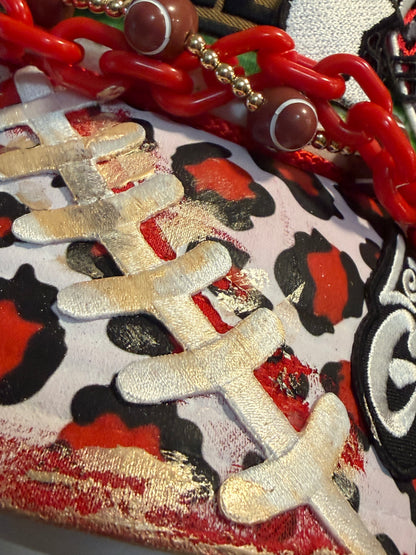 Blu Coconut Red Leopard Football Trucker Hat.
