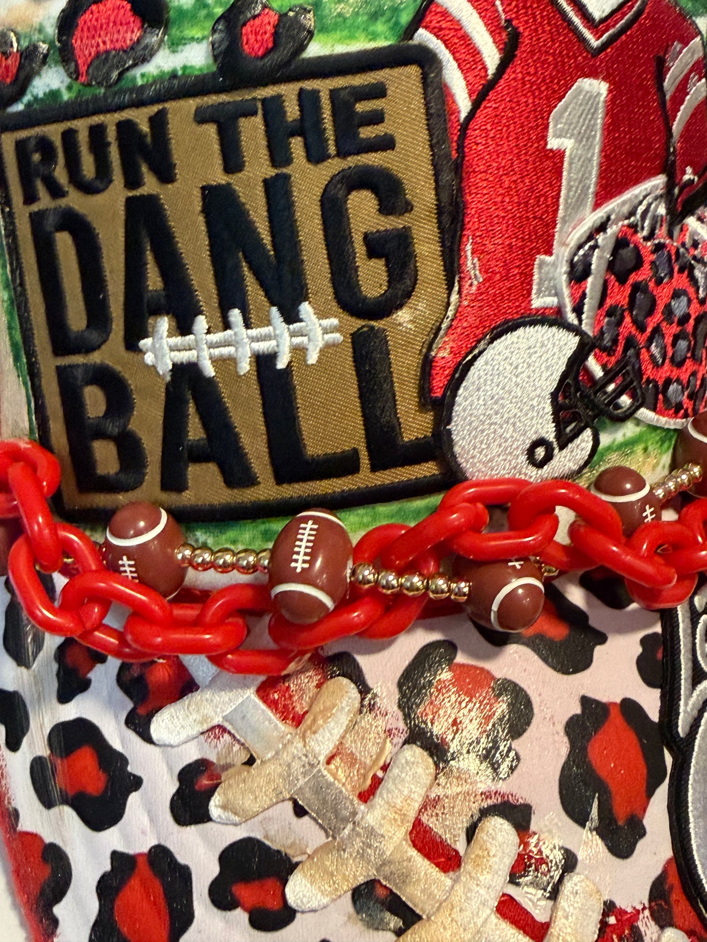 Blu Coconut Red Leopard Football Trucker Hat.