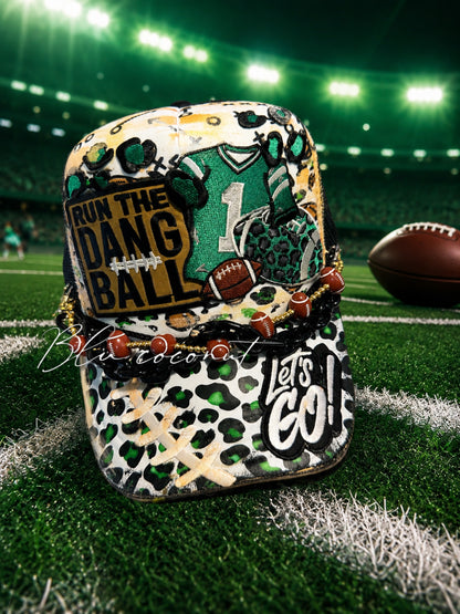 Blu Coconut Black, white and green football trucker hat