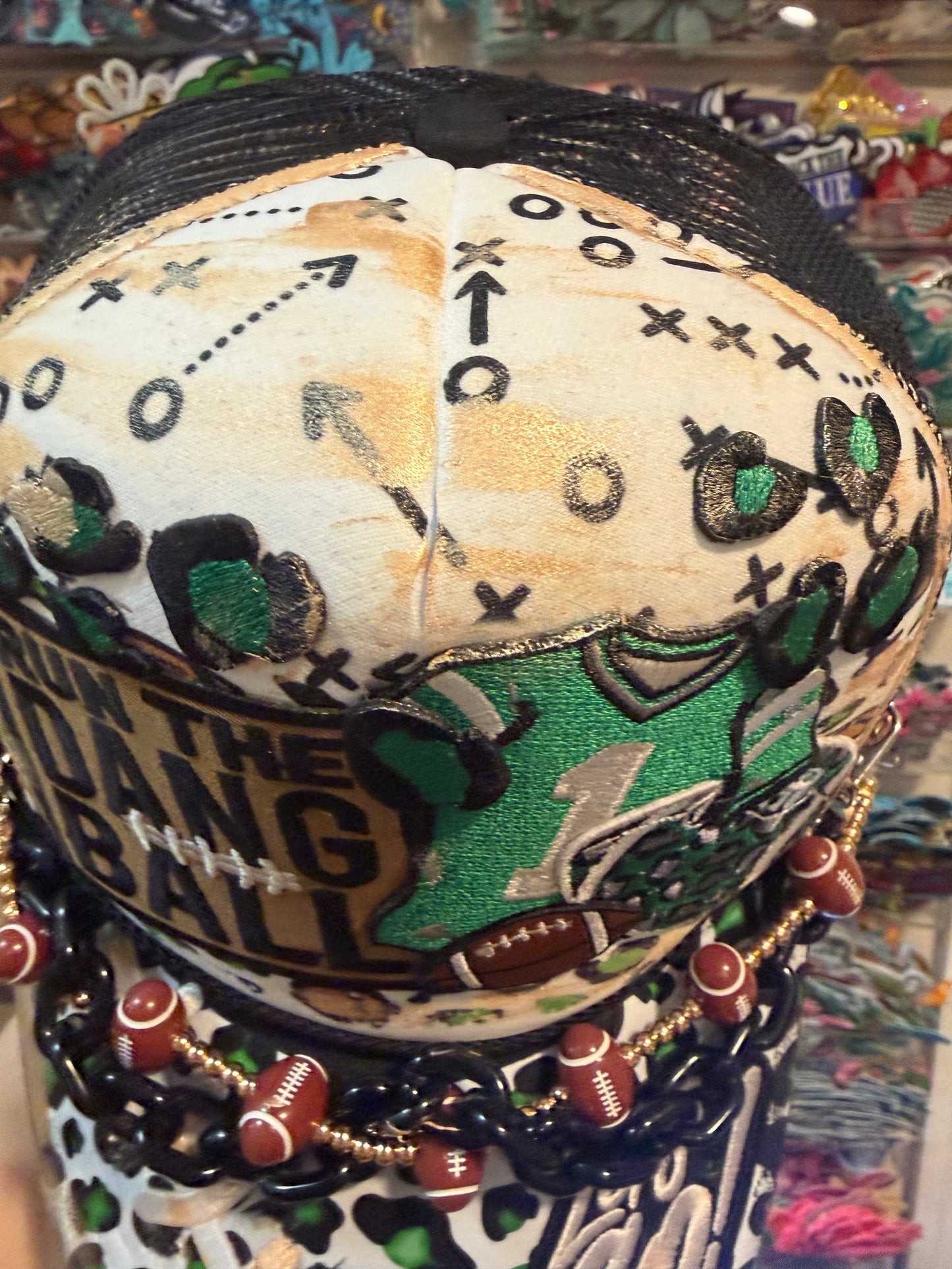 Blu Coconut Black, white and green football trucker hat