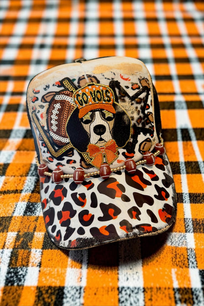 Blu Coconut orange leopard football Trucker hat