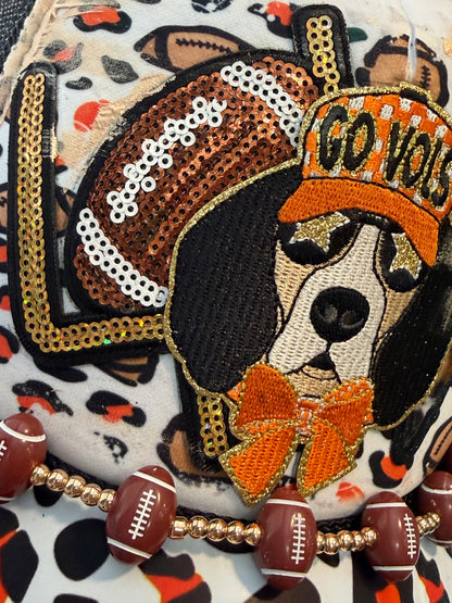 Blu Coconut orange leopard football Trucker hat