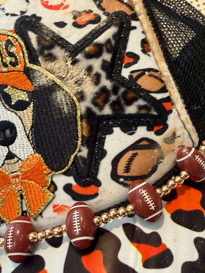 Blu Coconut orange leopard football Trucker hat