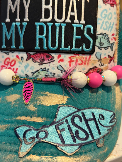 Blu Coconut 🌊 My Boat My Rules  – GO FISH trucker hat 🎣