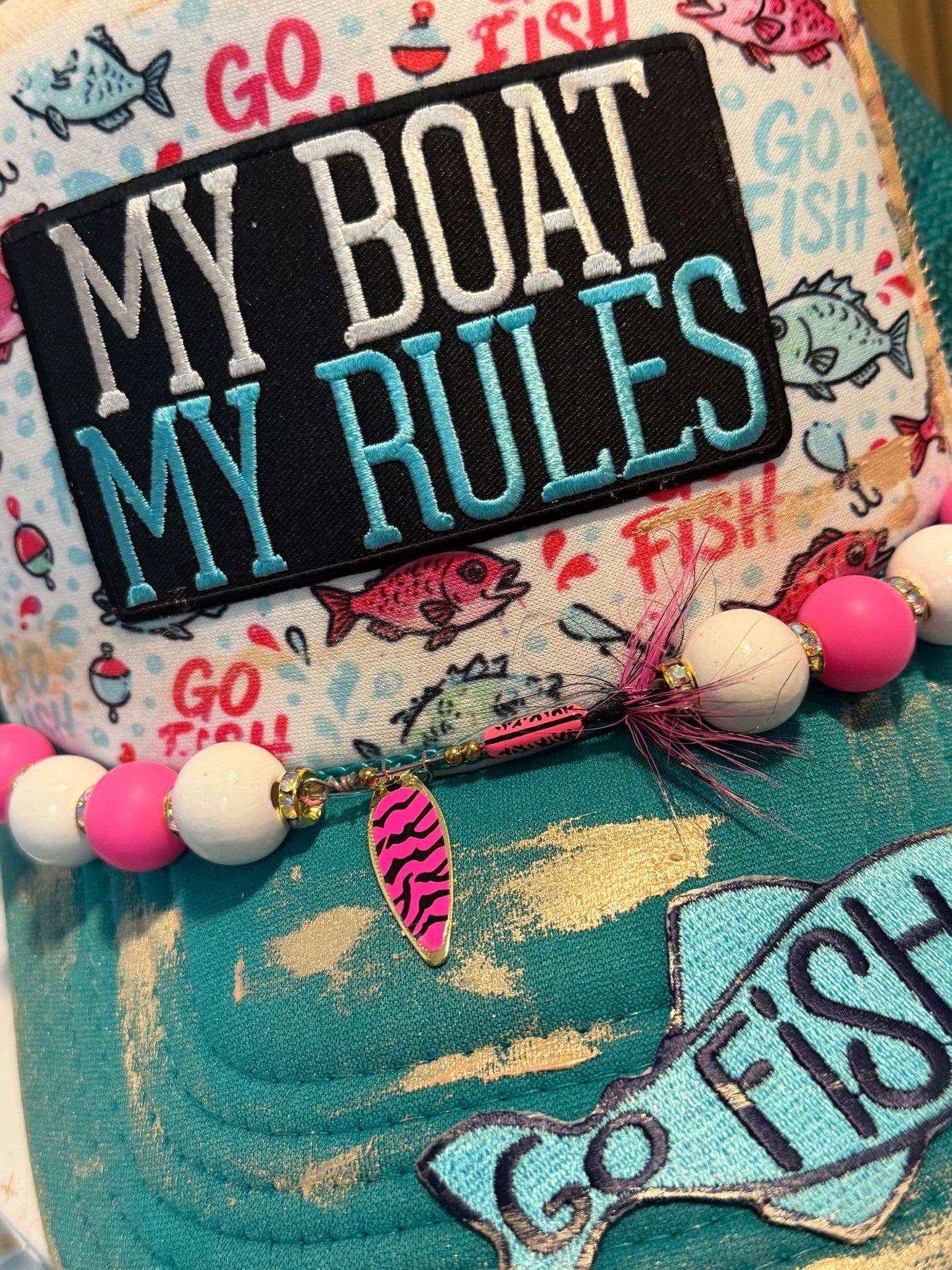 Blu Coconut 🌊 My Boat My Rules  – GO FISH trucker hat 🎣