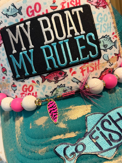 Blu Coconut 🌊 My Boat My Rules  – GO FISH trucker hat 🎣