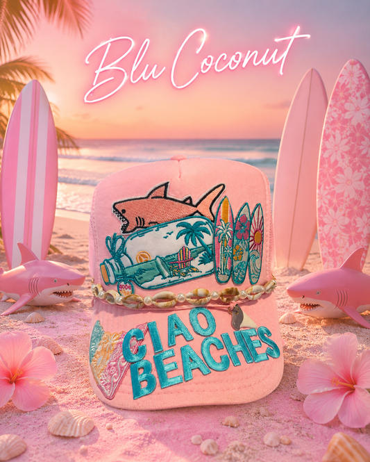 Blu Coconut Ciao Beaches Trucker Hat! 🌊🦈