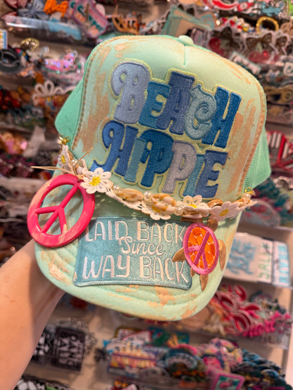 Blu Coconut Seafoam Beach Hippie Trucker Hat 🌴☮️