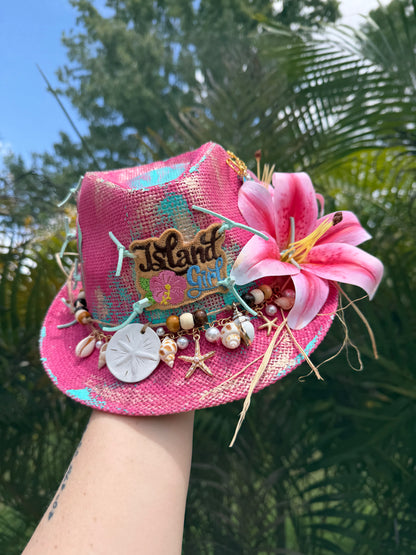 Blu coconut Island Girl Tricolor Painted Straw Fedora 🌺🌊