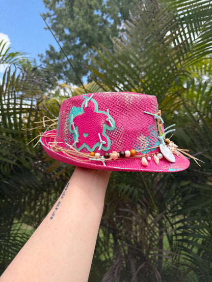 Blu coconut Island Girl Tricolor Painted Straw Fedora 🌺🌊