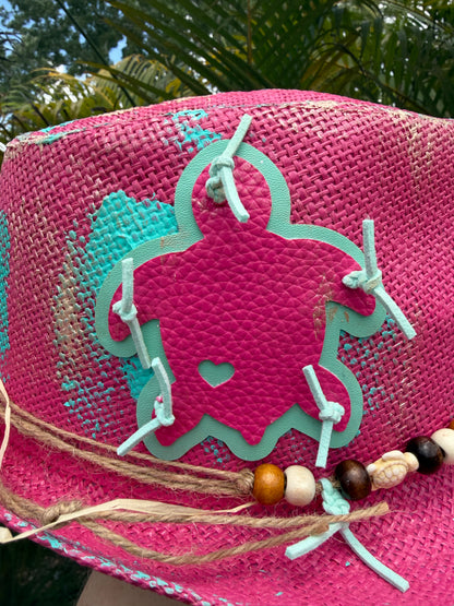 Blu coconut Island Girl Tricolor Painted Straw Fedora 🌺🌊