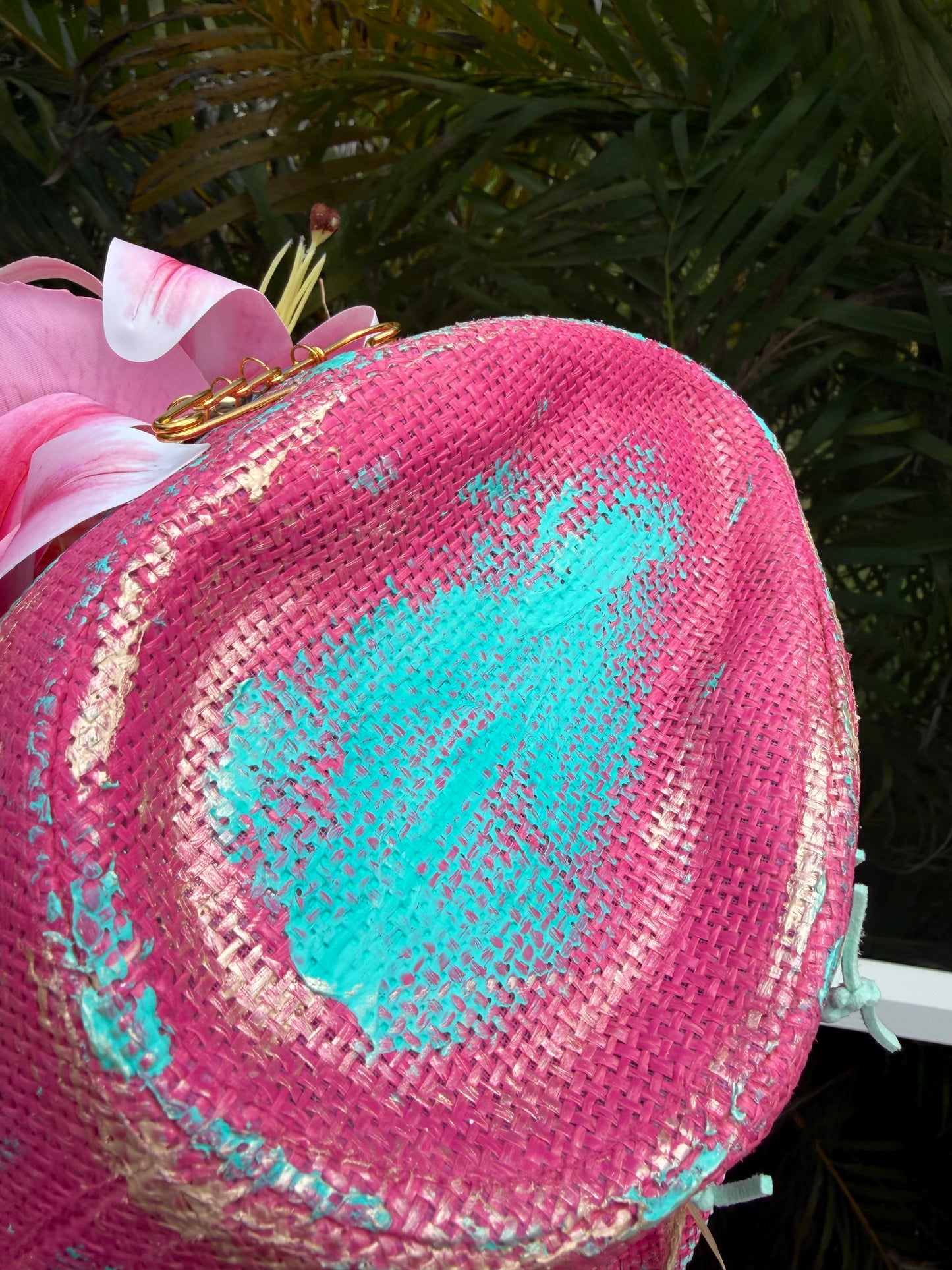 Blu coconut Island Girl Tricolor Painted Straw Fedora 🌺🌊