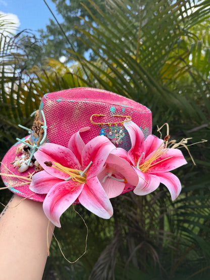 Blu coconut Island Girl Tricolor Painted Straw Fedora 🌺🌊