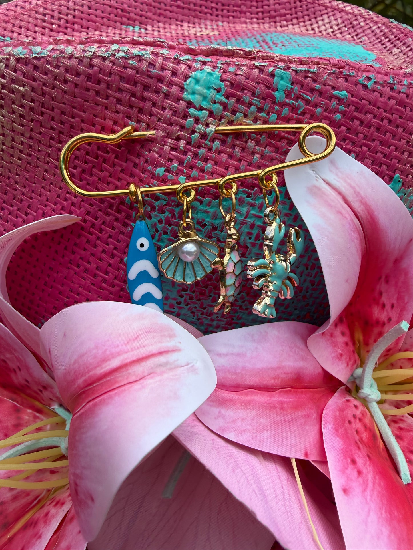 Blu coconut Island Girl Tricolor Painted Straw Fedora 🌺🌊