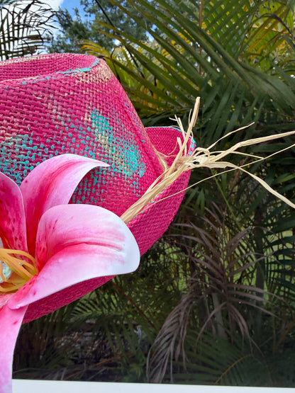 Blu coconut Island Girl Tricolor Painted Straw Fedora 🌺🌊