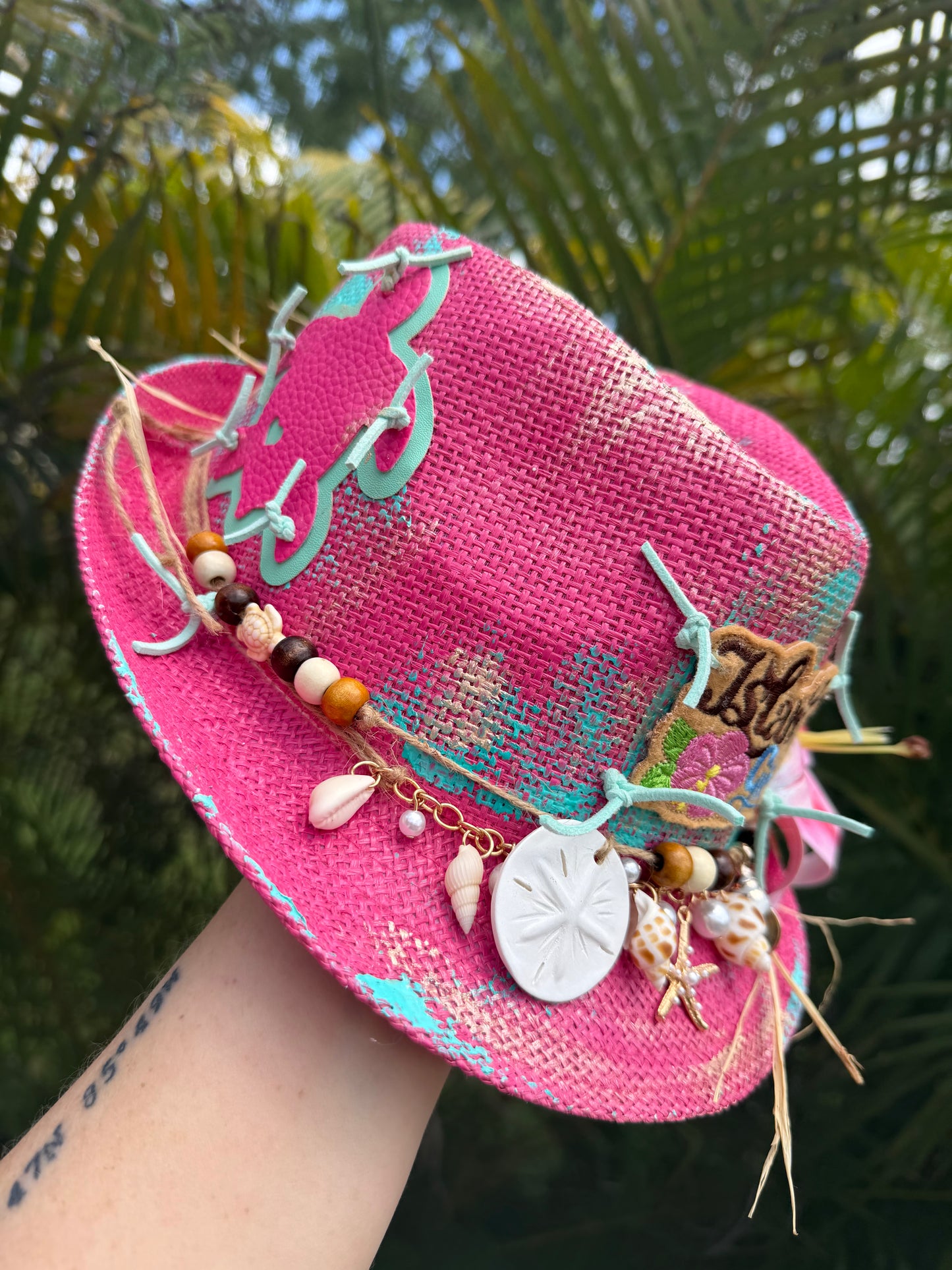 Blu coconut Island Girl Tricolor Painted Straw Fedora 🌺🌊