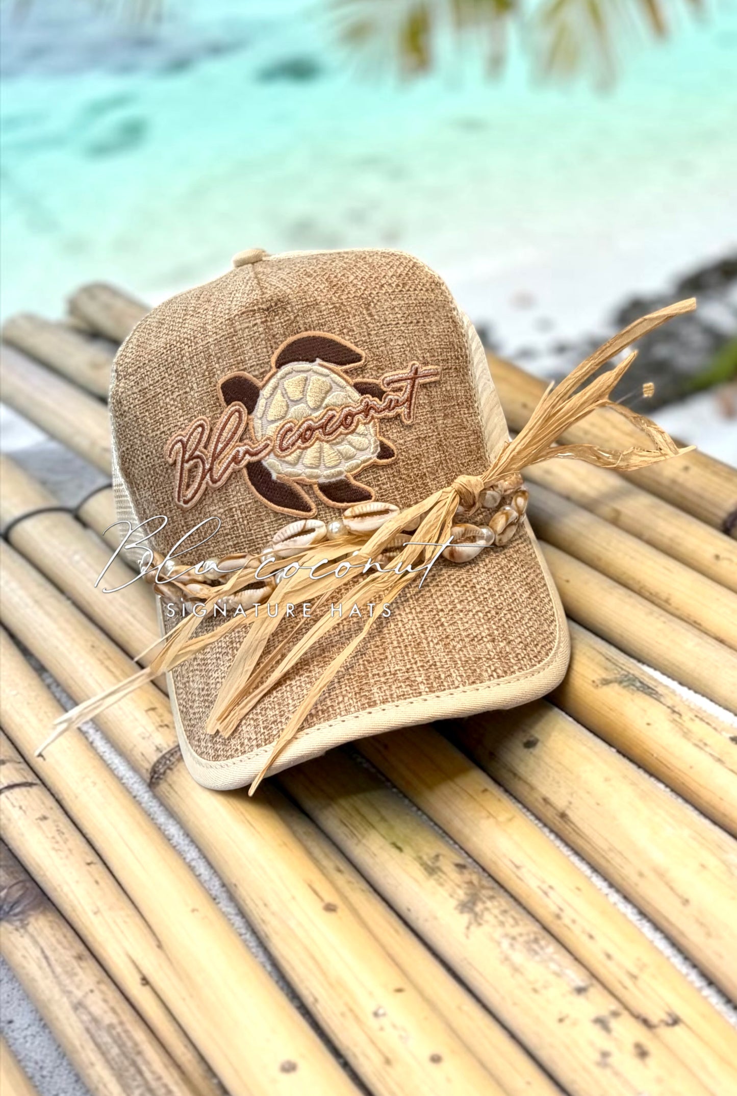 Blu Coconut Straw Trucker