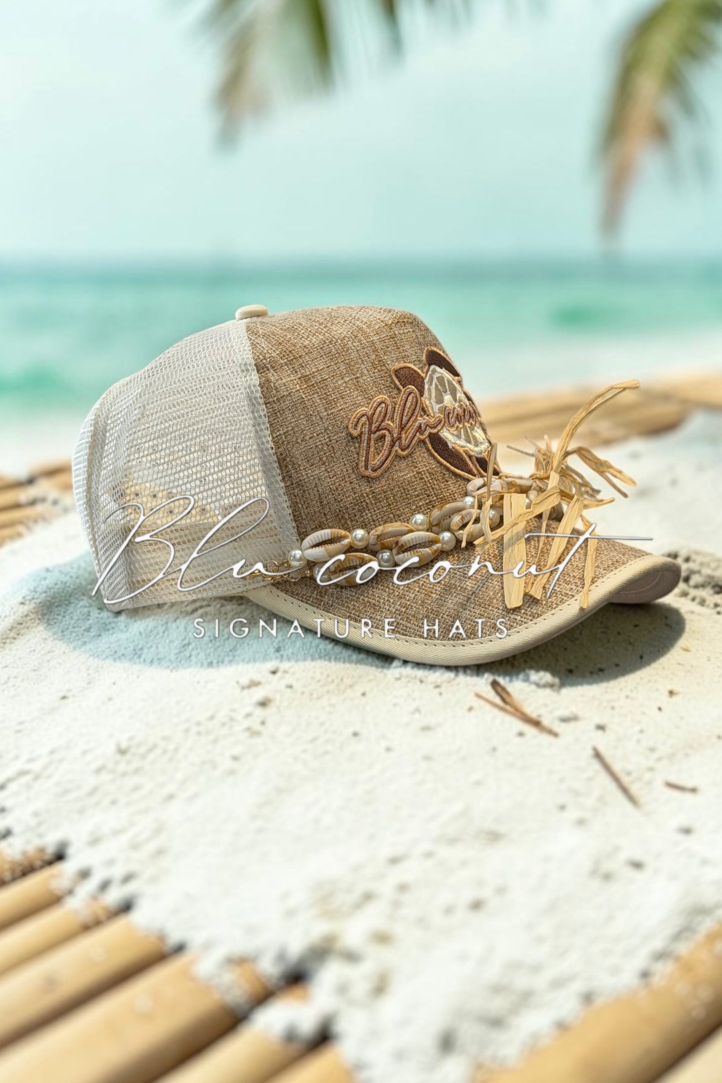 Blu Coconut Straw Trucker