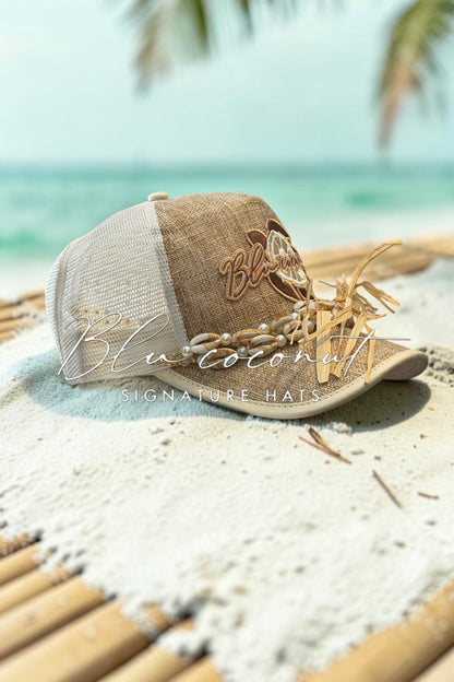 Blu Coconut Straw Trucker