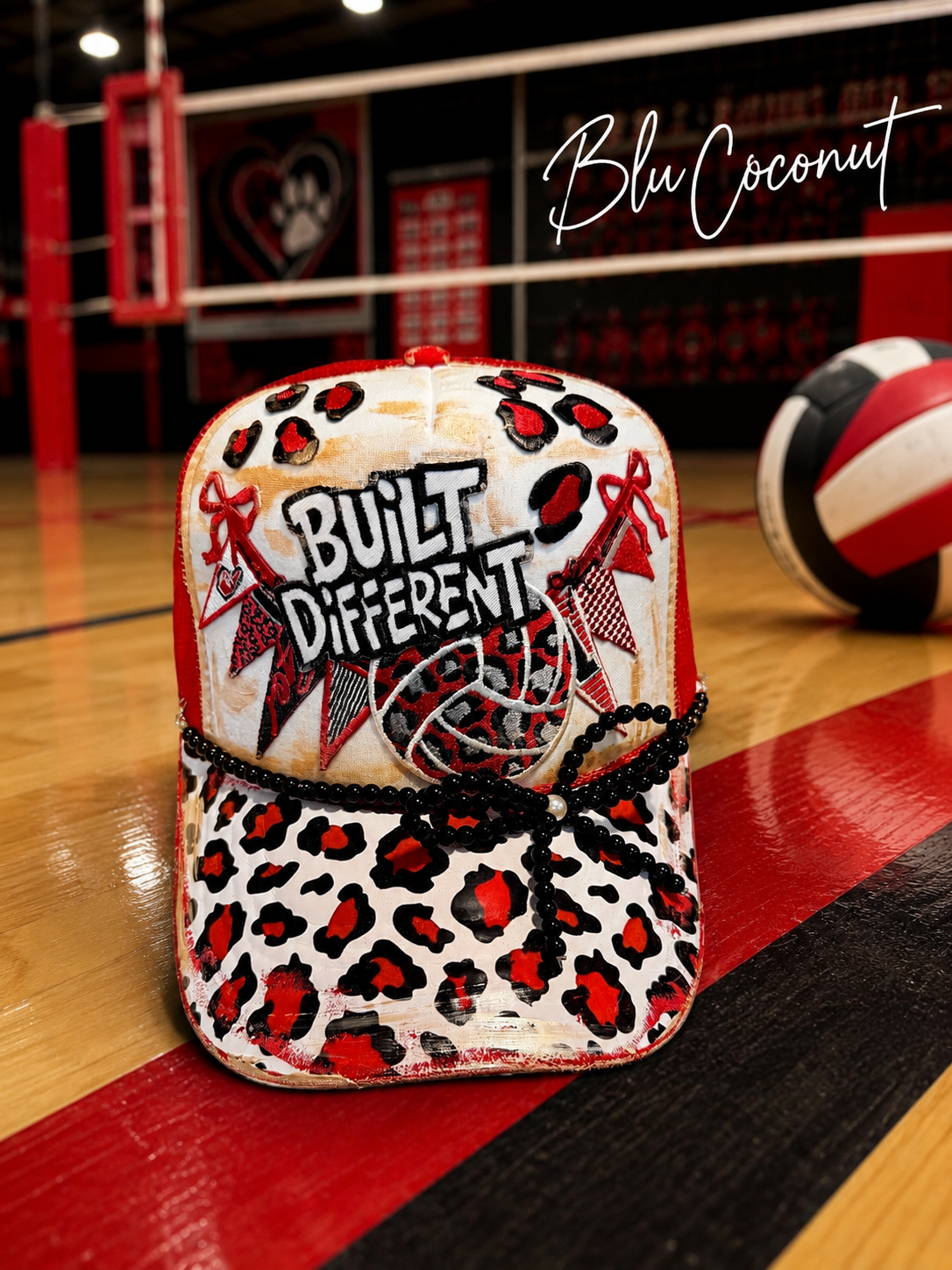 Blu Coconut Red Leopard Volleyball Trucker Hat 🏐❤️