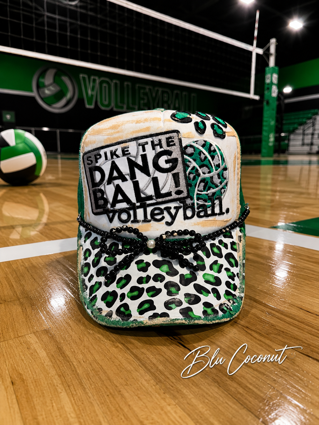 Blu coconut green leopard volleyball Trucker hat 💚🏐