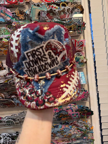Blu Coconut first downs and touchdowns burgundy football Trucker hat 🏈