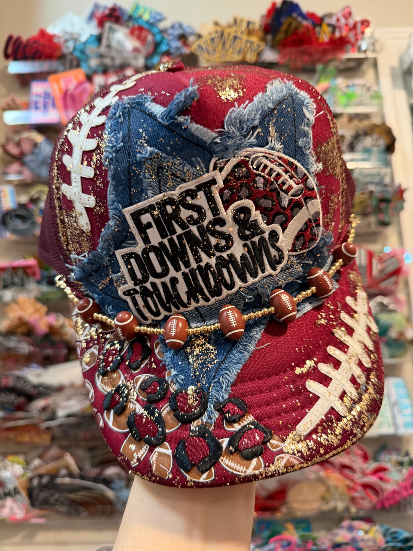 Blu Coconut first downs and touchdowns burgundy football Trucker hat 🏈
