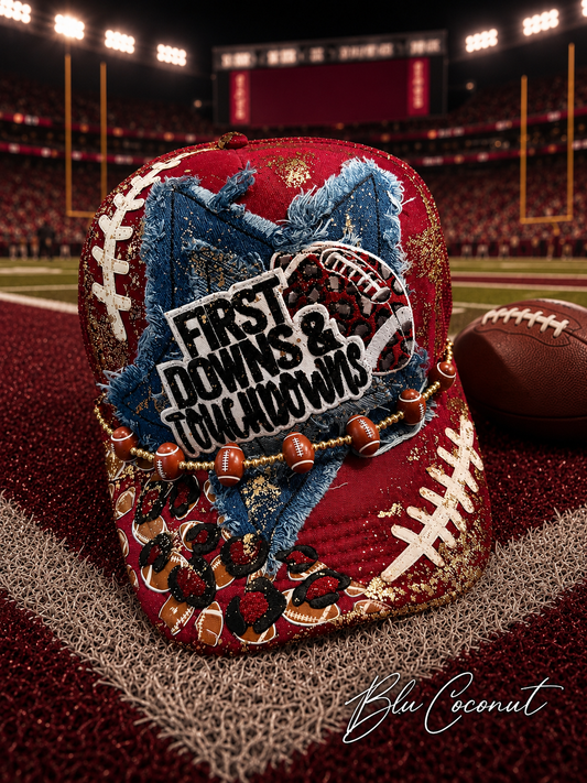 Blu Coconut first downs and touchdowns burgundy football Trucker hat 🏈