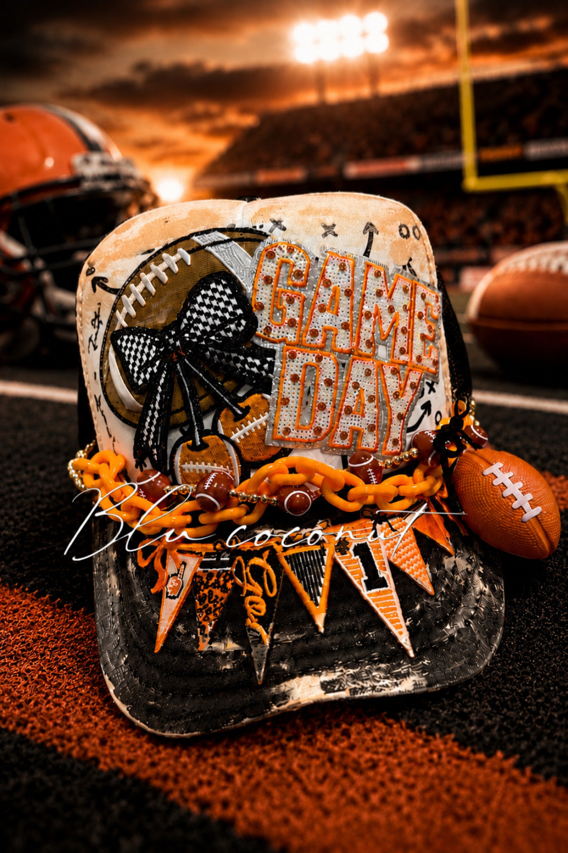 Blue Coconut Game Day Trucker Hat 🧡🏈