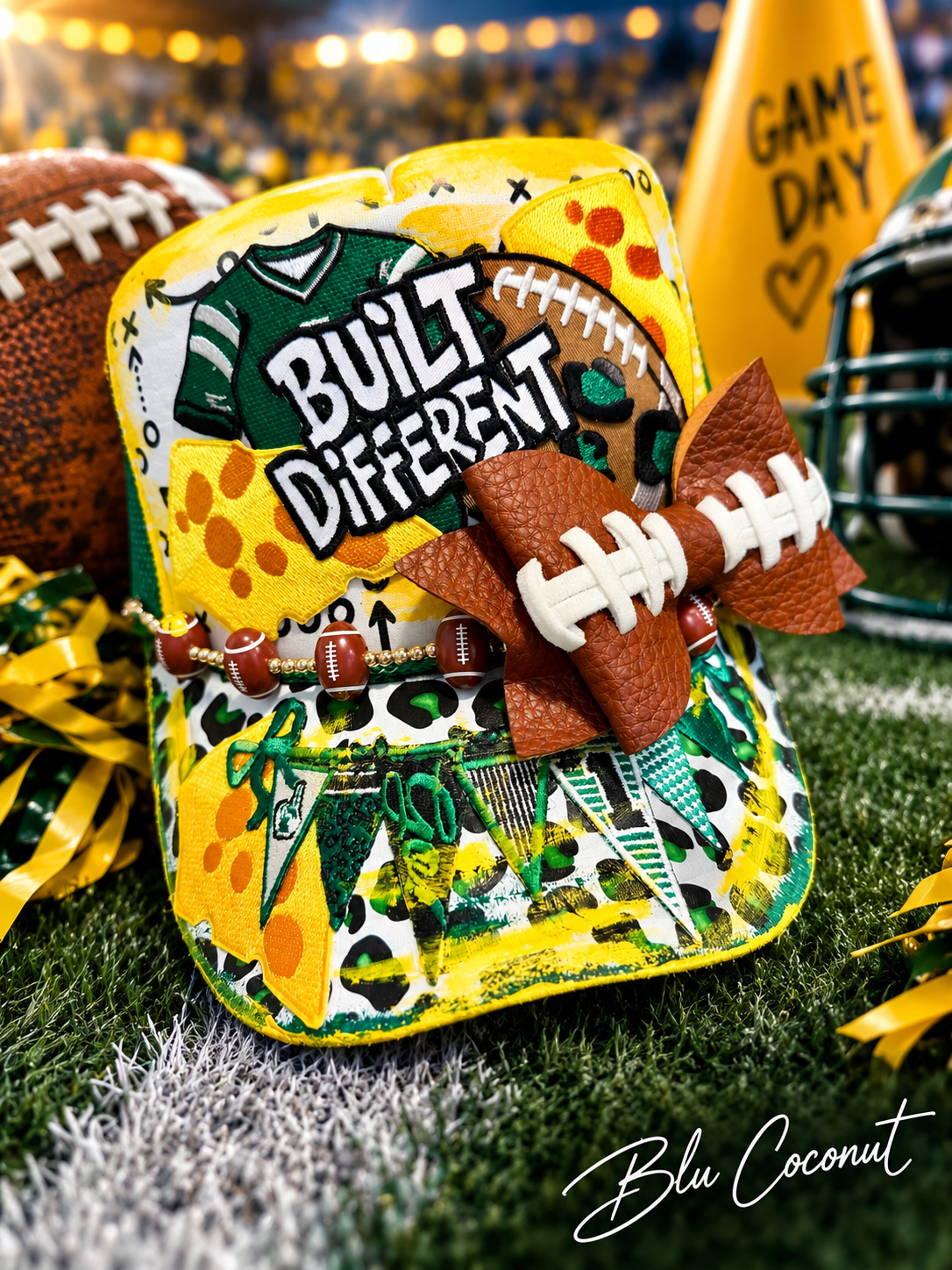 Blue Coconut Cheesehead Trucker Hat 🧀💚💛