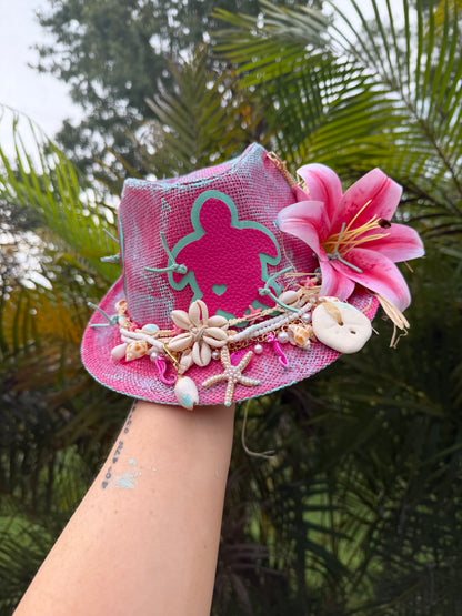 Blu Coconut Pink and aqua Sea Turtle Fedora.