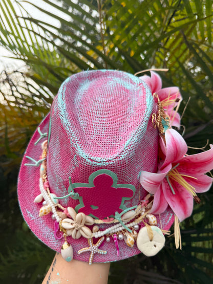 Blu Coconut Pink and aqua Sea Turtle Fedora.