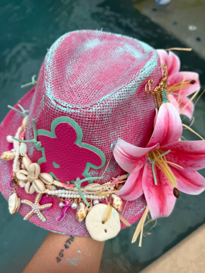 Blu Coconut Pink and aqua Sea Turtle Fedora.