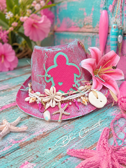 Blu Coconut Pink and aqua Sea Turtle Fedora.