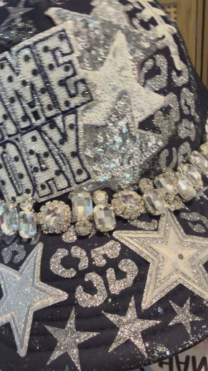 Blue Coconut navy, silver and BLINGGGGG football Trucker Hat